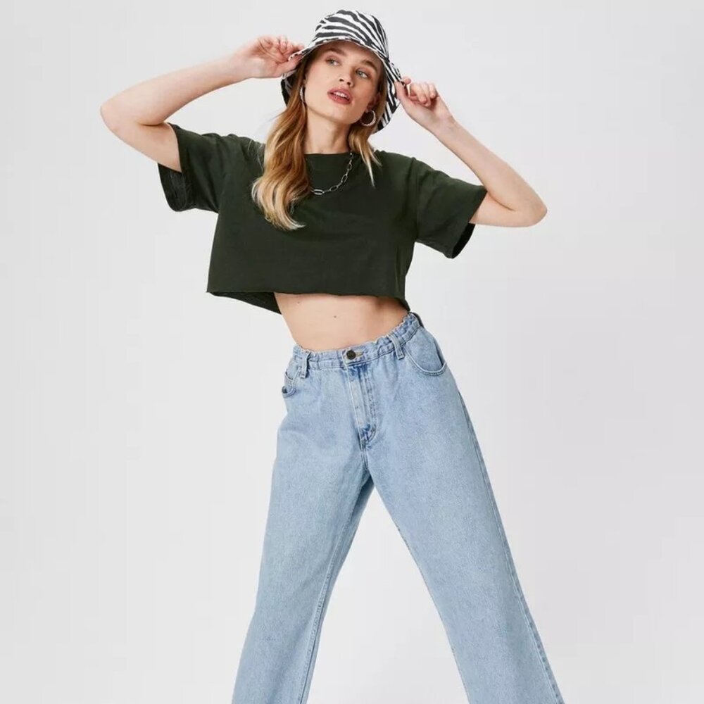 Green Cropped Crew Neck Short Sleeve T-Shirt Size M